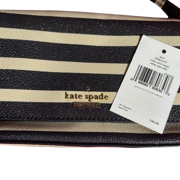 Kate Spade Aster Cedar Street Crossbody Bag Navy Cream Striped Faux Leather - Picture 3 of 5